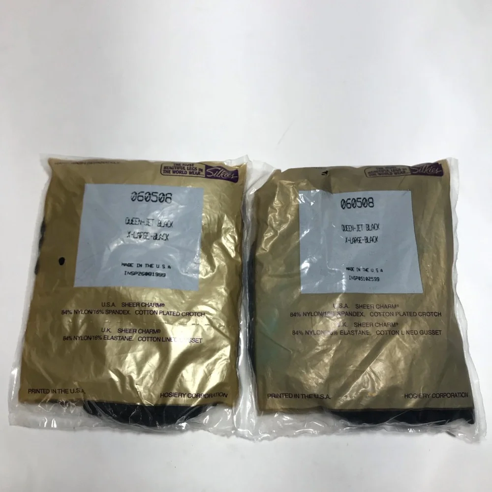 Silkies Sheer Charm 2 Pair Black Pantyhose Nylons Size Queen XL